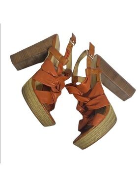 LUXURY REBEL Jen Orange Leather Platform Sandals Size 8.5